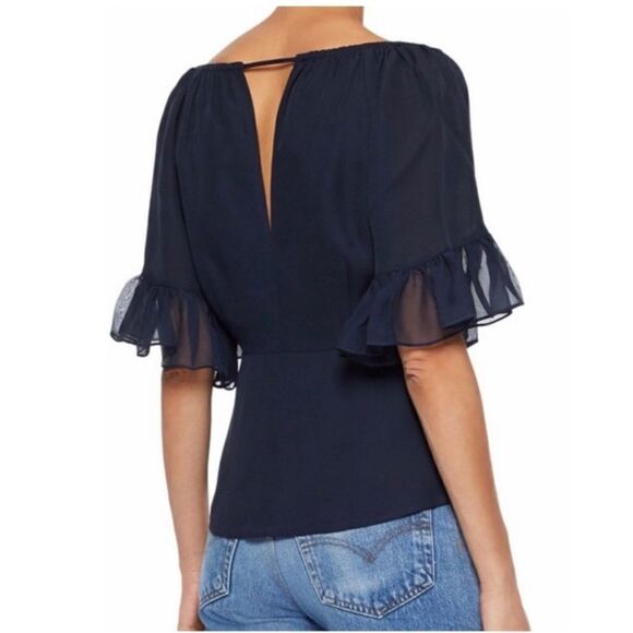 NWT Cinq A Sept Daria Split Neck Silk Blouse Navy Blue Small - Picture 5 of 12
